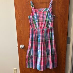 J. Crew Pink and Blue Plaid Midi Dress